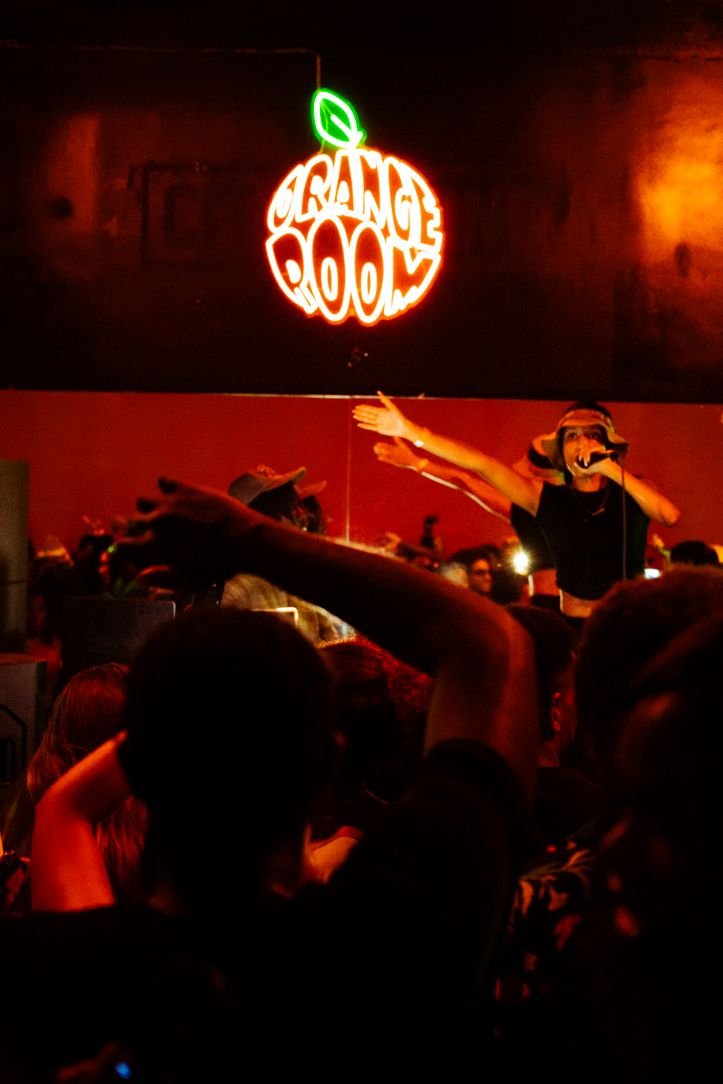 The Orange Room neon above the Function Room dancefloor